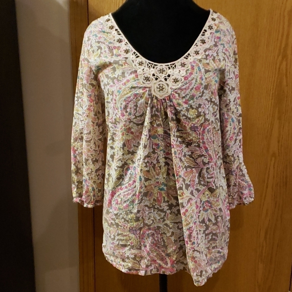Tommy bahama cotton beaded lace floral top - Picture 2 of 7